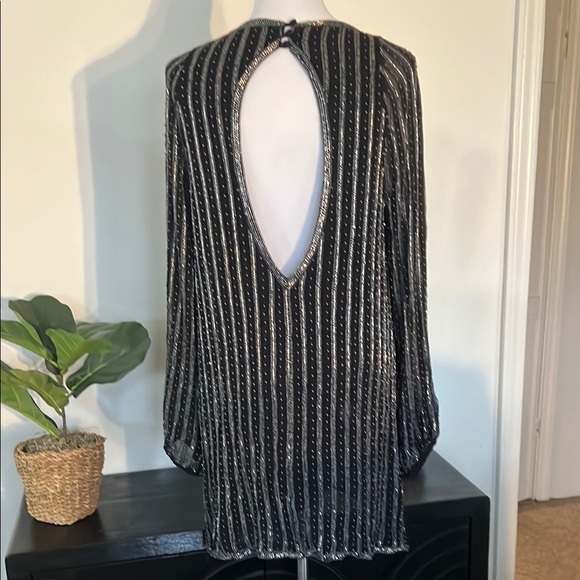 FREE PEOPLE Black and Silver formal beaded mini evening dress - Picture 3 of 3
